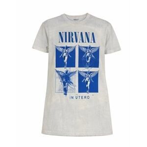 Nirvana In Utero Graphic T-Shirt Beige Blue Print Adult Small